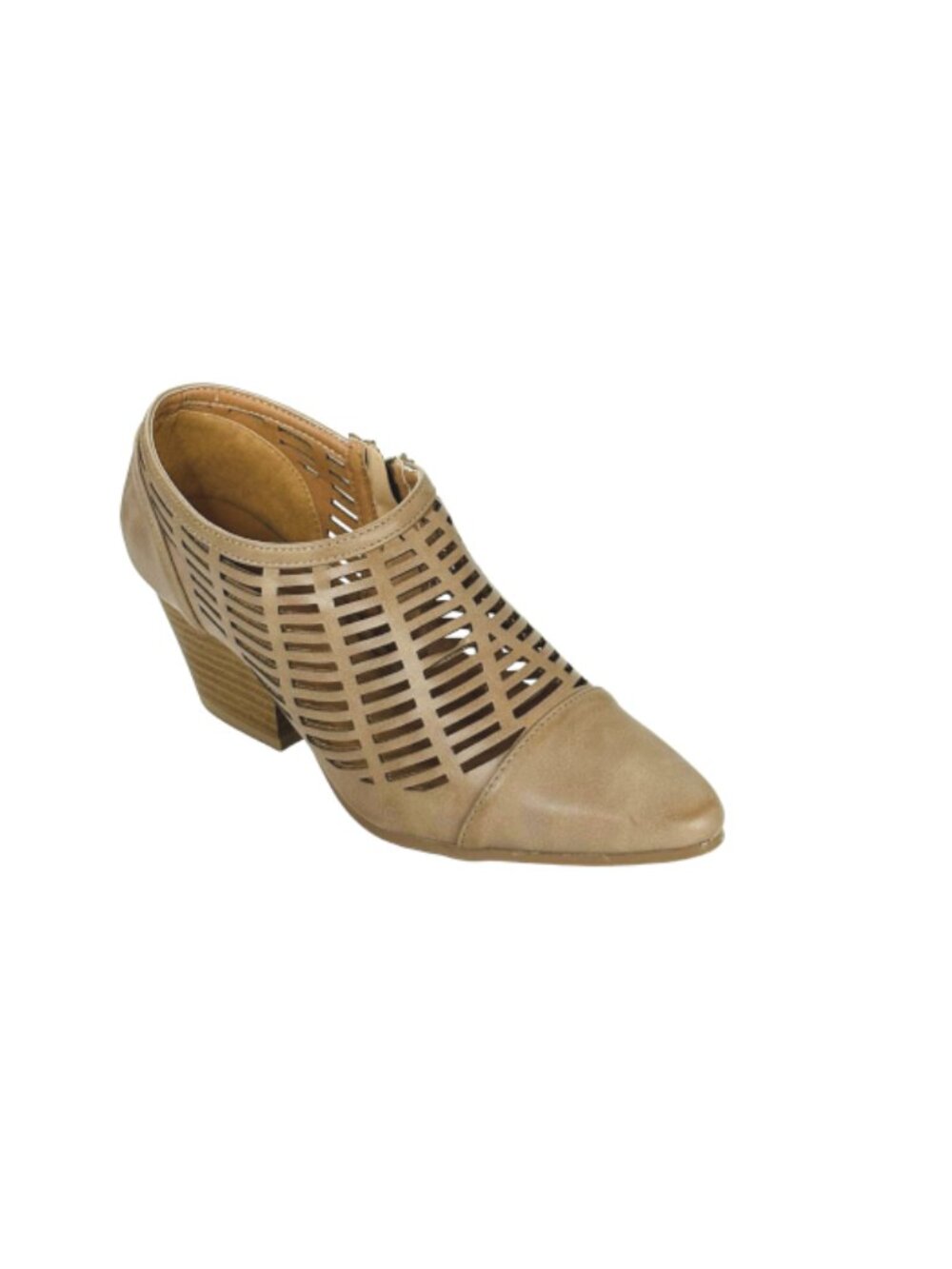 Qupid Rhythm-02 Women Taupe Cutout Booties Low Heel Zip Ankle